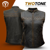 Tornado Women’s Real Leather Biker Vest – Premium Two Tone Waistcoat for Riders | Classic Style & Durable Finish