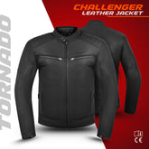 Tornado Challenger Men’s Motorcycle Leather Jacket Genuine Cowhide Touring Biker Jacket with CE Approved Armour and Heavy Duty Zippers