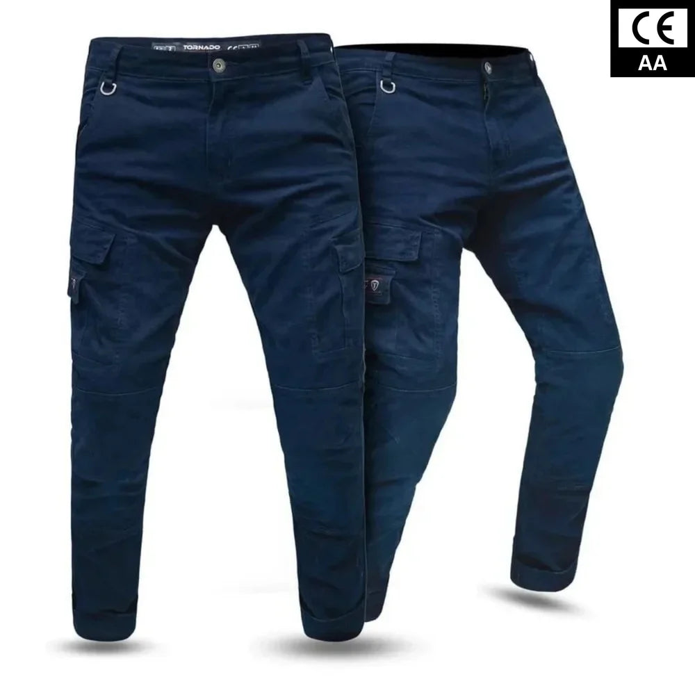 Atlantic Navy-Blue Cargo Motorcycle Protective Twill Cotton Jeans