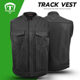 Tornado Track Men’s Buffalo Leather Motorcycle Vest – Premium Quality Club Style Waistcoat, Breathable Mesh Lining, Multiple Functional Pockets & Durable Zipper Closure