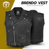 Tornado Brendo Men's Genuine Leather Vest – Classic Biker & Western Style Leather Waistcoat Mens | Premium Cowhide Leather Cut with Multiple Pockets & Tailored Fit