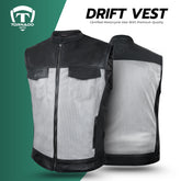 Tornado Drift Men’s Biker Leather Vest – Premium 1.1mm Buffalo Leather, BT Mesh Panels, 6 Pockets, YKK Zipper – Motorcycle Riding Waistcoat