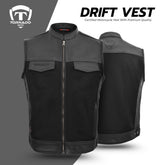 Tornado Drift Men’s Biker Leather Vest – Premium 1.1mm Buffalo Leather, BT Mesh Panels, 6 Pockets, YKK Zipper – Motorcycle Riding Waistcoat