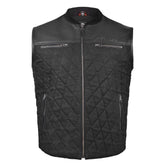 Black quilted vest with zippers on a white background