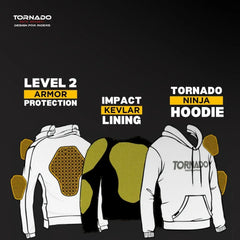 Tornado Ninja Hoodie with armor protection and kevlar lining on a black background