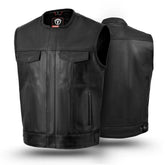 Men's real leather biker waistcoat, stylish leather motorcycle vest in black, featuring a genuine leather waistcoat design. This top-quality biker vest is perfect for motorcycle enthusiasts, offering both fashion and functionality. Genuine leather waistcoat, leather biker vest, and motorcycle vest with a sleek, durable finish