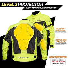 Level 2 protectors in mens summer mesh jacket including shoulder elbow knee and optional back armor for maximum protection