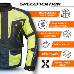 Tornado Sports Torino Fluorescent Yellow Motorcycle Jacket – CE AA Rated