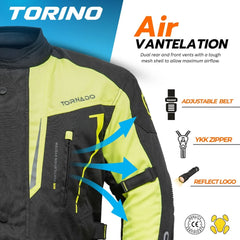 Tornado Sports Torino Fluorescent Yellow Motorcycle Jacket – CE AA Rated