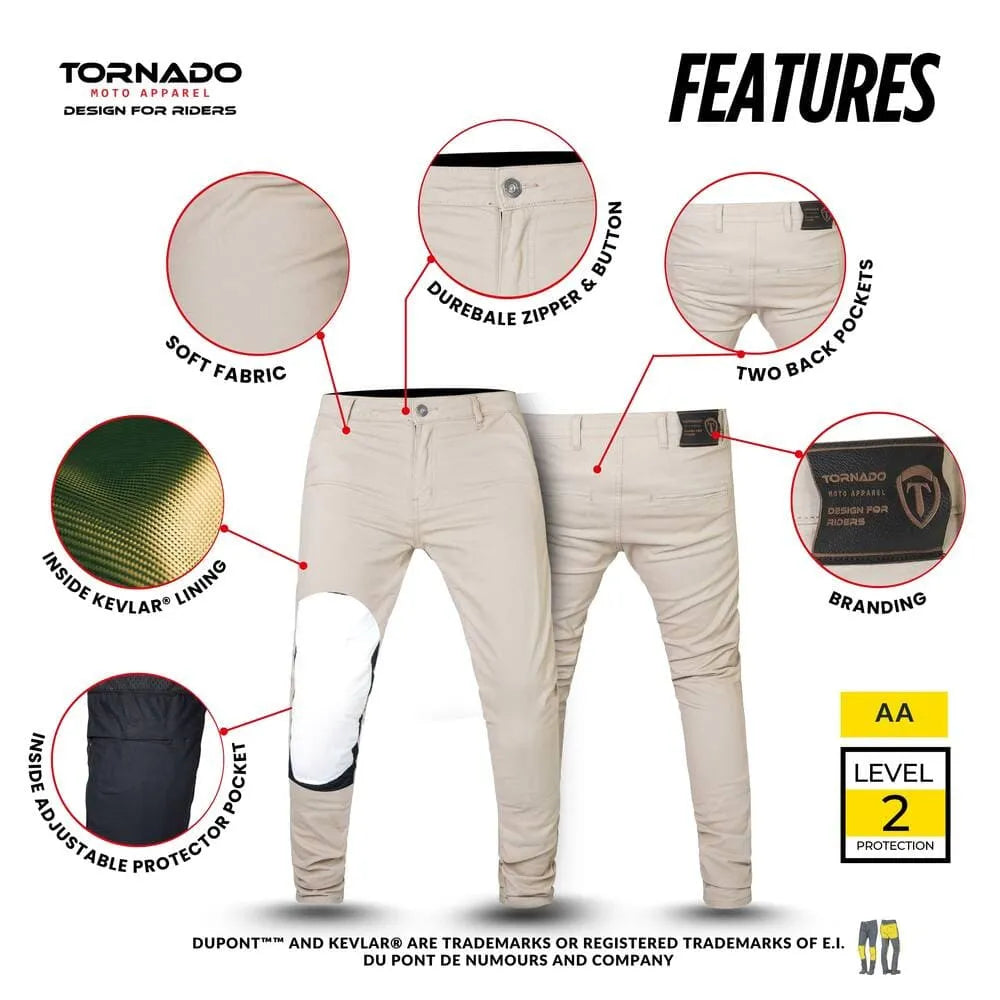 Sand riding pants with features highlighted on a white background, branded as Tornado Roto Apparel.
