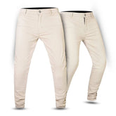 Sand motorcycle jeans on a white background