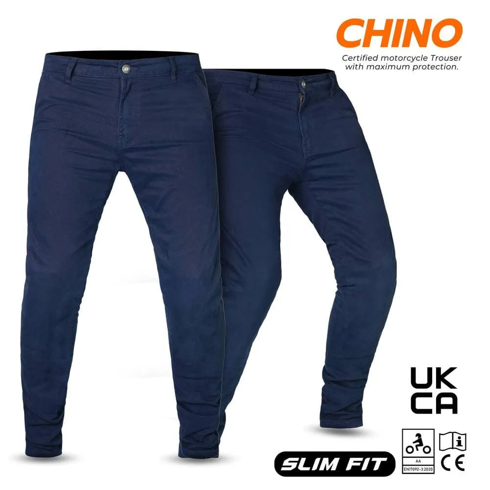 Tornado Chino navy blue slim fit Kevlar motorcycle jeans CE AA certified with Level 2 armor pockets