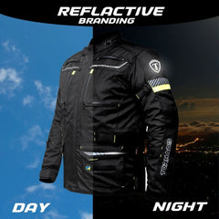 Tornado Moto Fluorescent Raid Leather Textile Jacket – CE Certified Hi-Vis Vented Adventure Motorcycle Jacket