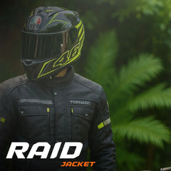 Tornado Moto Fluorescent Raid Leather Textile Jacket – CE Certified Hi-Vis Vented Adventure Motorcycle Jacket