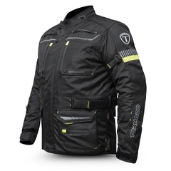 Tornado Moto Fluorescent Raid Leather Textile Jacket – CE Certified Hi-Vis Vented Adventure Motorcycle Jacket
