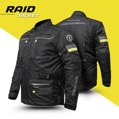 Tornado Moto Fluorescent Raid Leather Textile Jacket – CE Certified Hi-Vis Vented Adventure Motorcycle Jacket