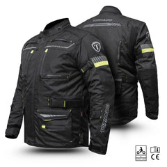 Tornado Moto Fluorescent Raid Leather Textile Jacket – CE Certified Hi-Vis Vented Adventure Motorcycle Jacket
