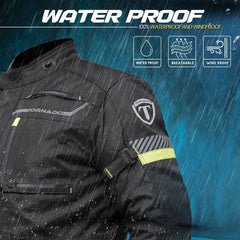 Tornado Moto Fluorescent Raid Leather Textile Jacket – CE Certified Hi-Vis Vented Adventure Motorcycle Jacket