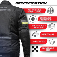 Tornado Moto Fluorescent Raid Leather Textile Jacket – CE Certified Hi-Vis Vented Adventure Motorcycle Jacket