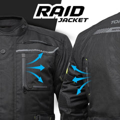 Tornado Moto Fluorescent Raid Leather Textile Jacket – CE Certified Hi-Vis Vented Adventure Motorcycle Jacket