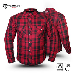 Tornado Sports Red Line Motorcycle Filson Kevlar Protective Riding Shirt