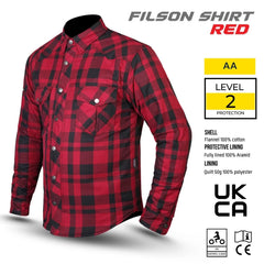 Tornado Sports Red Line Motorcycle Filson Kevlar Protective Riding Shirt