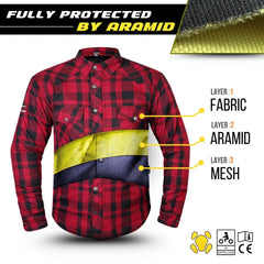 Tornado Sports Red Line Motorcycle Filson Kevlar Protective Riding Shirt