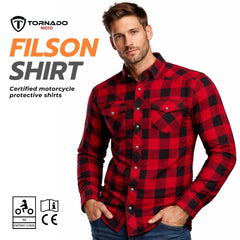 Tornado Sports Red Line Motorcycle Filson Kevlar Protective Riding Shirt
