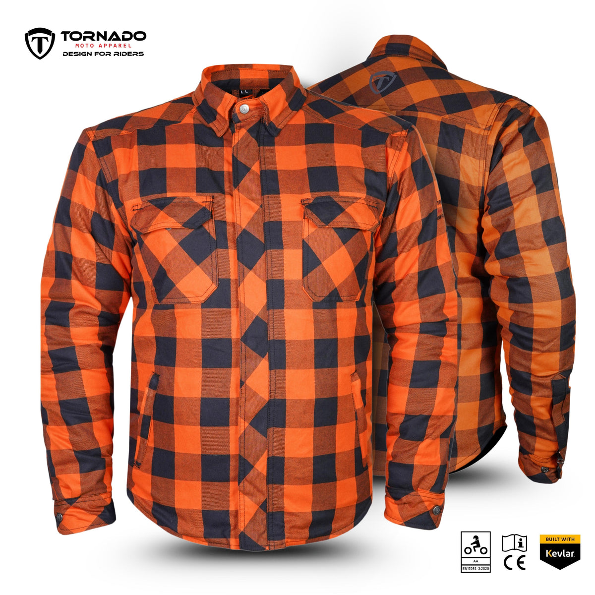 Tornado Impact CE Armoured Motorcycle Riding Shirt – Protective Flannel Jacket for Men