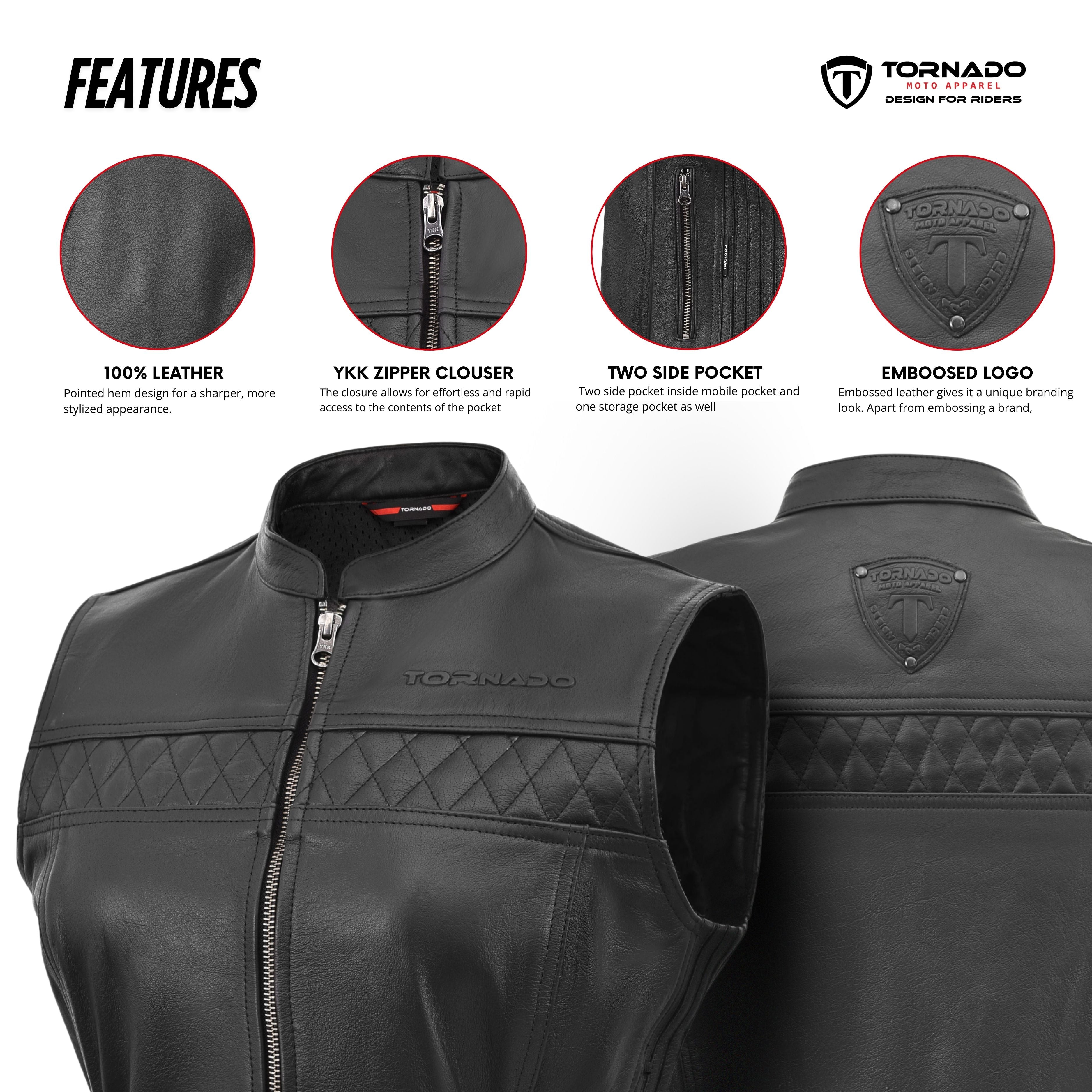 Tornado Piano Ladies Biker Leather Vest – Premium Design for Style and Comfort