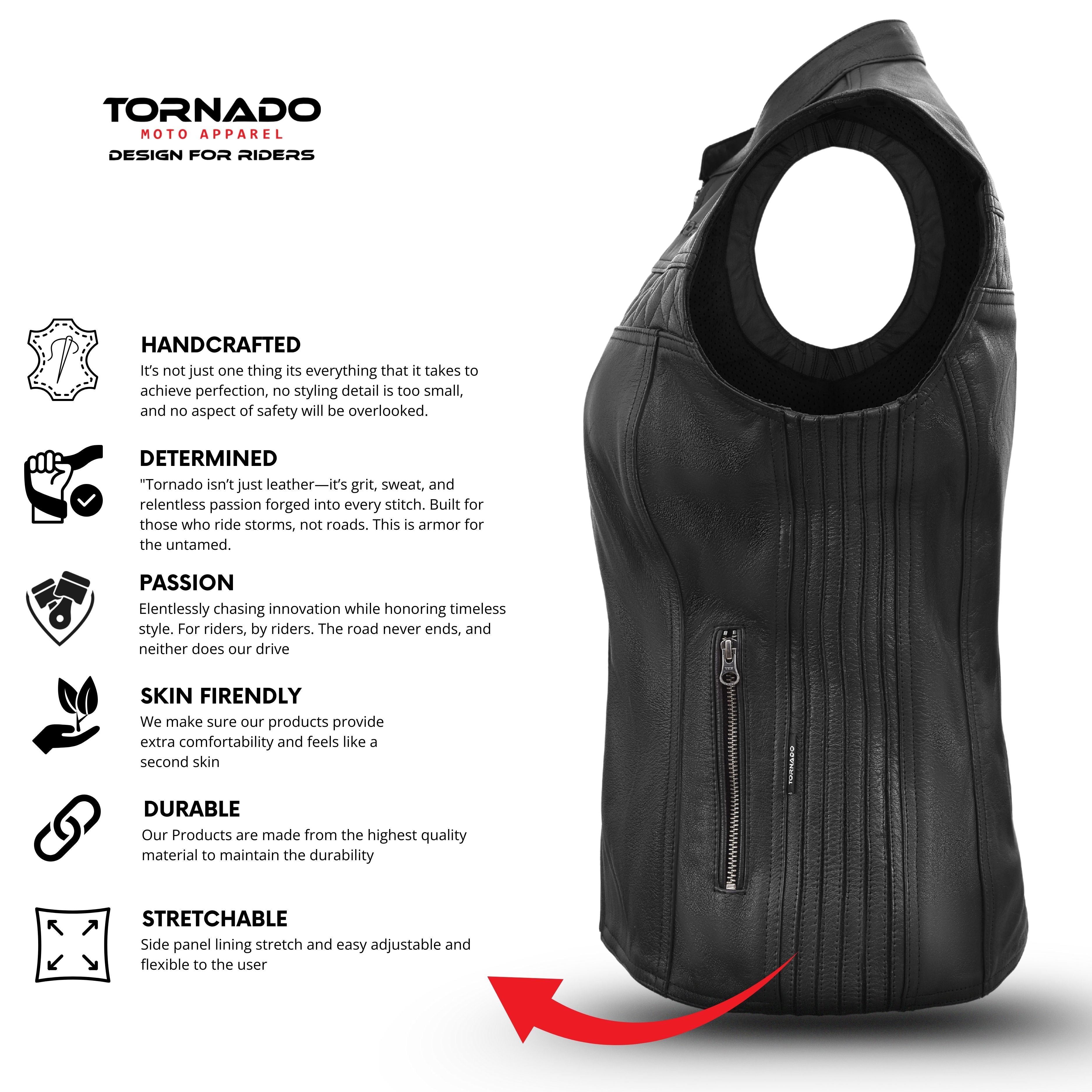Tornado Piano Ladies Biker Leather Vest – Premium Design for Style and Comfort