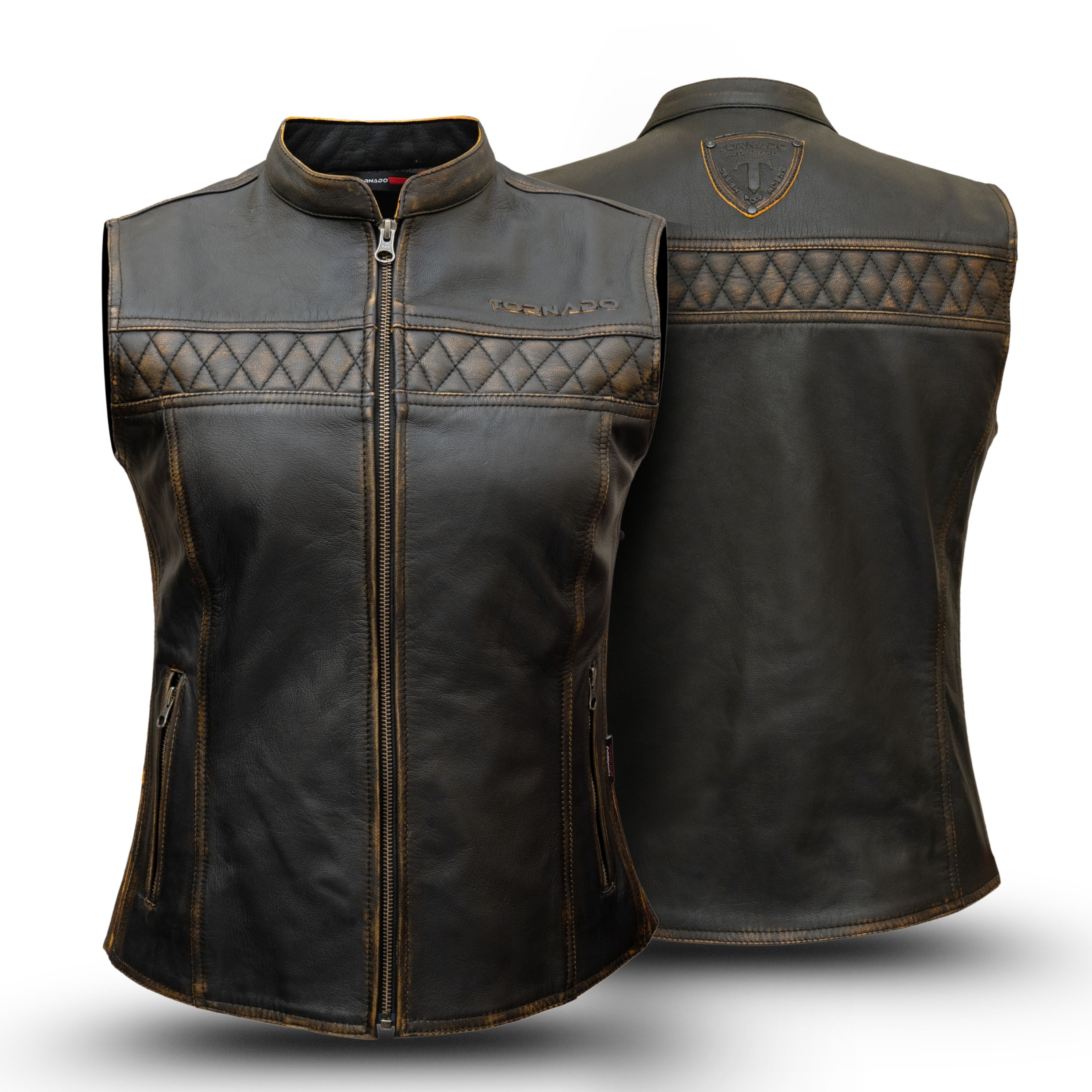 Tornado Women’s Real Leather Biker Vest – Premium Two Tone Waistcoat for Riders | Classic Style & Durable Finish