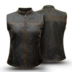 Tornado Women’s Real Leather Biker Vest – Premium Two Tone Waistcoat for Riders | Classic Style & Durable Finish