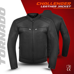 Tornado Challenger Men’s Motorcycle Leather Jacket  Genuine Cowhide Touring Biker Jacket with CE Approved Armour and Heavy Duty Zippers