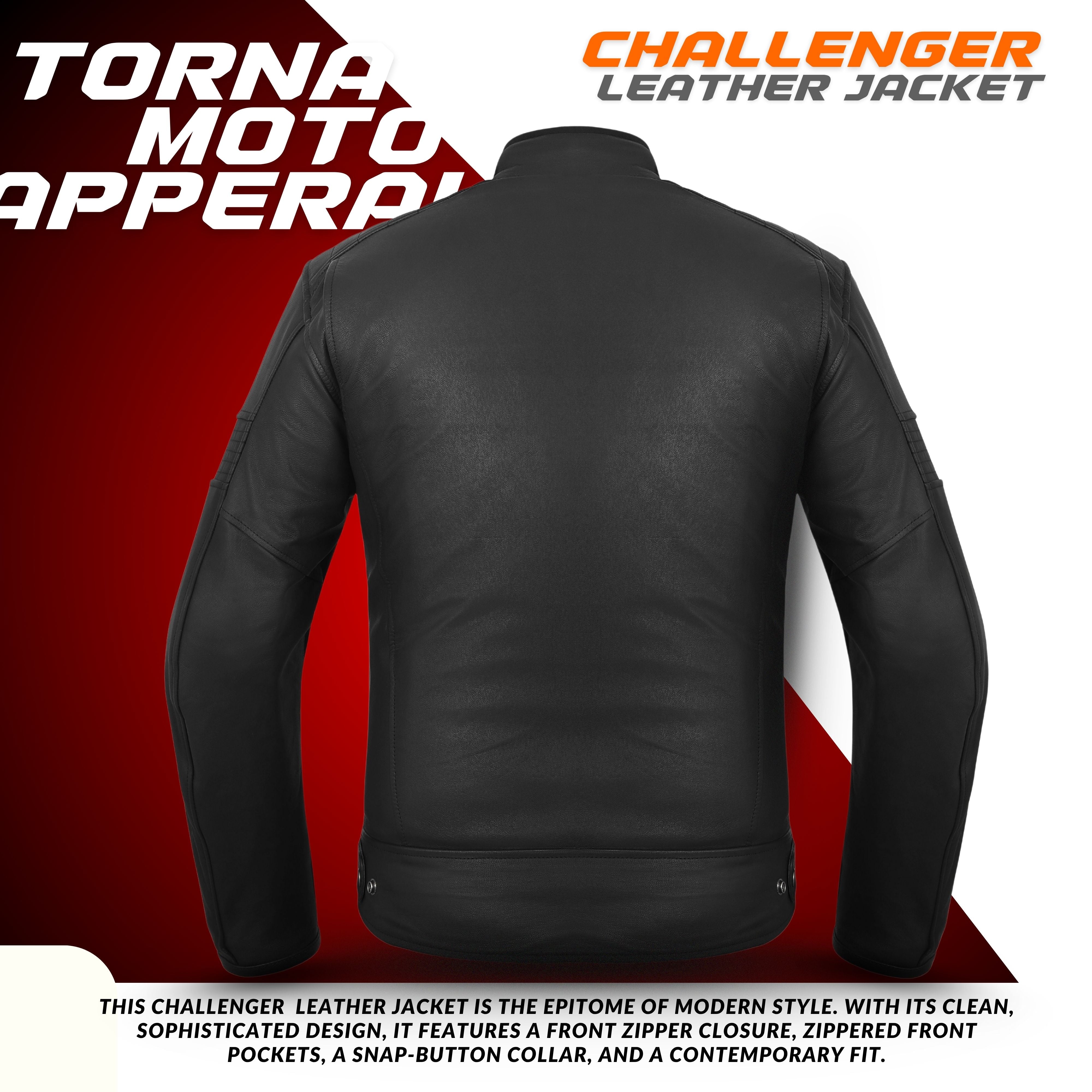Tornado Challenger Men’s Motorcycle Leather Jacket  Genuine Cowhide Touring Biker Jacket with CE Approved Armour and Heavy Duty Zippers