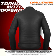 Tornado Challenger Men’s Motorcycle Leather Jacket  Genuine Cowhide Touring Biker Jacket with CE Approved Armour and Heavy Duty Zippers