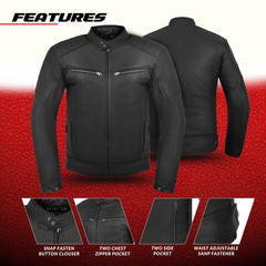 Tornado Challenger Men’s Motorcycle Leather Jacket  Genuine Cowhide Touring Biker Jacket with CE Approved Armour and Heavy Duty Zippers