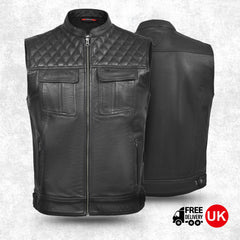 Tornado Vergas Buffalo Leather Vest  Premium Quality Biker Waistcoat with Stylish Stitching  Practical Utility Features