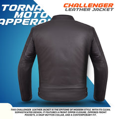 Tornado Challenger Men’s Biker Leather Jacket  Premium Cowhide Touring Motorbike Jacket with Protective Armour And Classic Rider Style