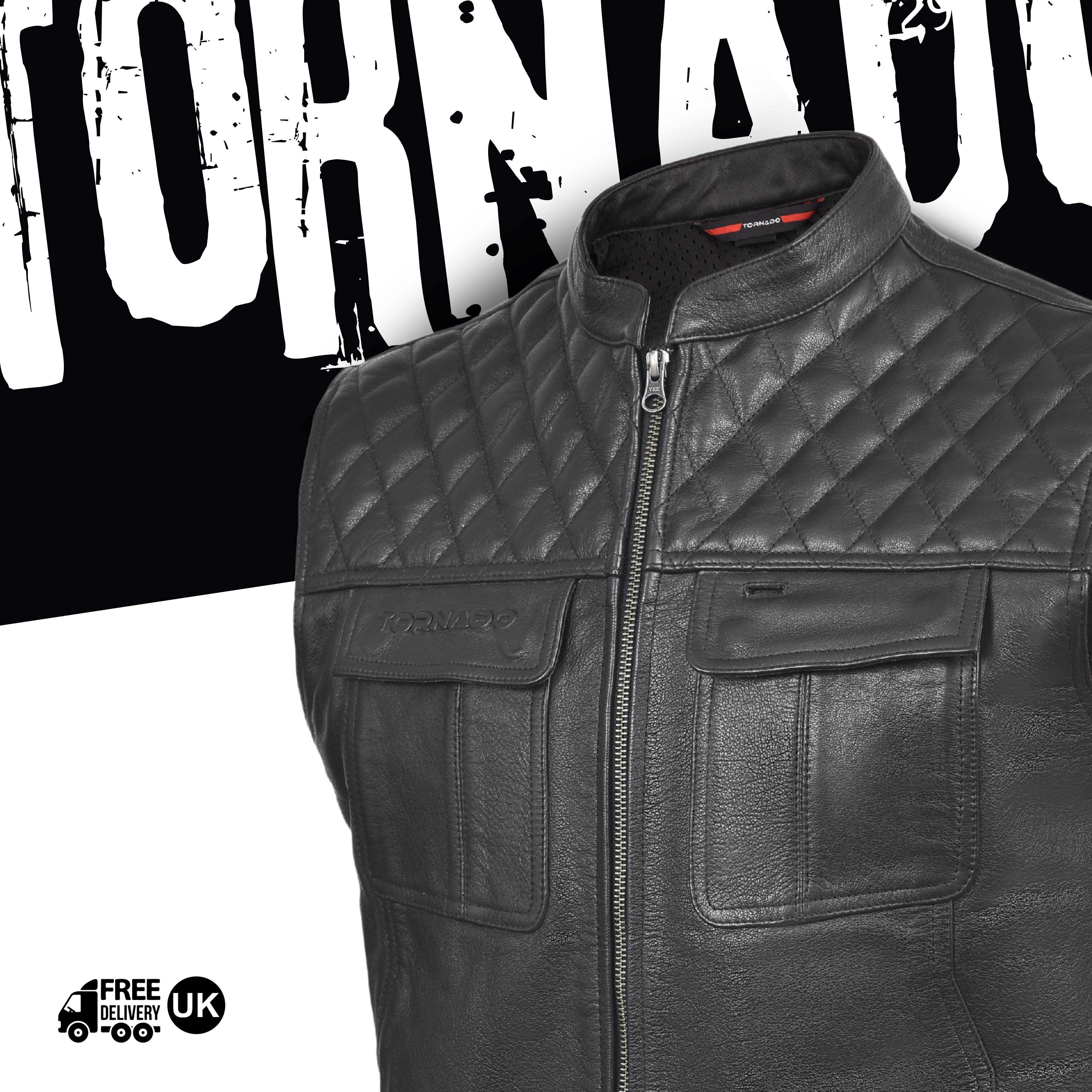 Tornado Vergas Buffalo Leather Vest  Premium Quality Biker Waistcoat with Stylish Stitching  Practical Utility Features