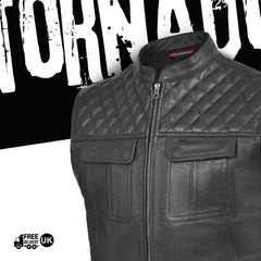 Tornado Vergas Buffalo Leather Vest  Premium Quality Biker Waistcoat with Stylish Stitching  Practical Utility Features