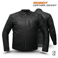 Tornado ROWDY Mens Motorcycle Touring Motorbike Genuine Real Pure Leather Jacket Fancy Clothing Dress With 5 Pockets CE Level 2 Padded Armour Protection