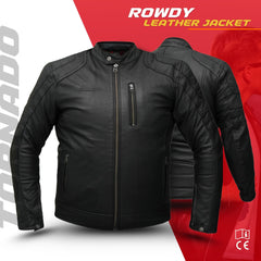 Tornado ROWDY Mens Motorcycle Touring Motorbike Genuine Real Pure Leather Jacket Fancy Clothing Dress With 5 Pockets CE Level 2 Padded Armour Protection