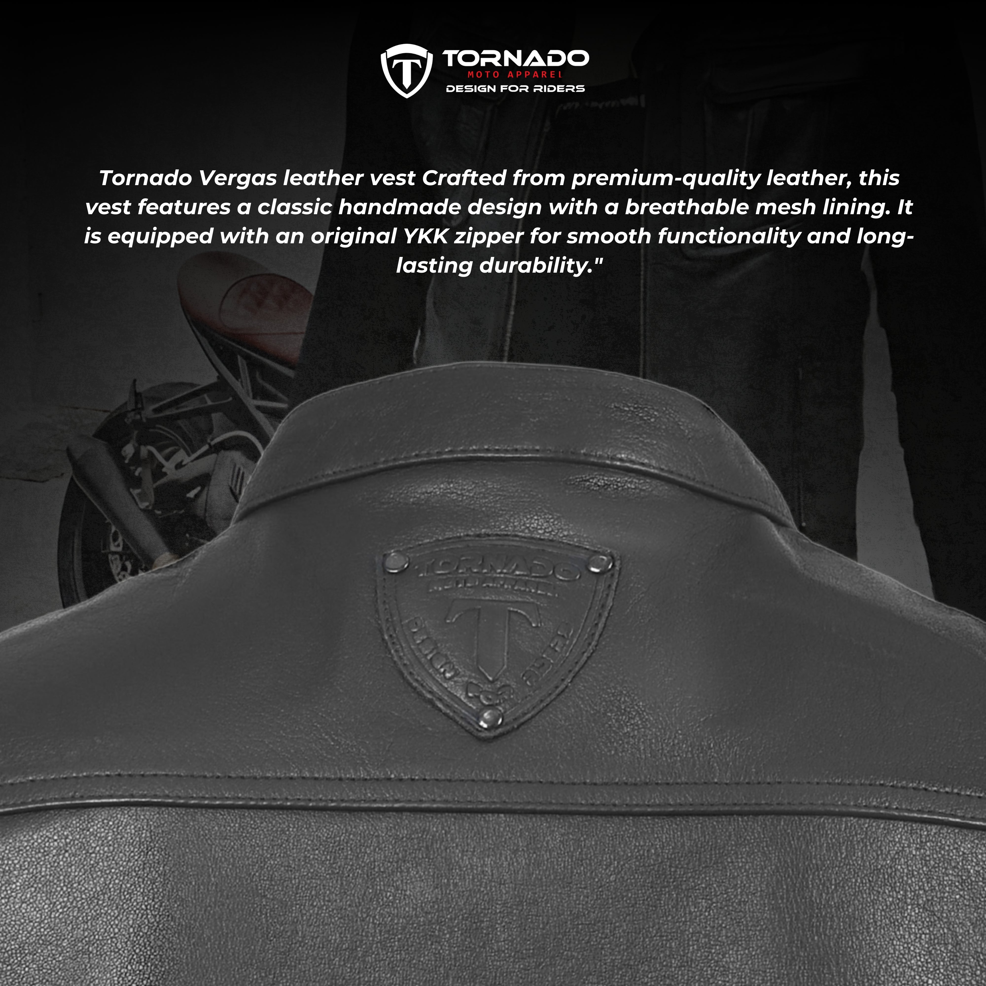 Tornado Vergas Buffalo Leather Vest  Premium Quality Biker Waistcoat with Stylish Stitching  Practical Utility Features
