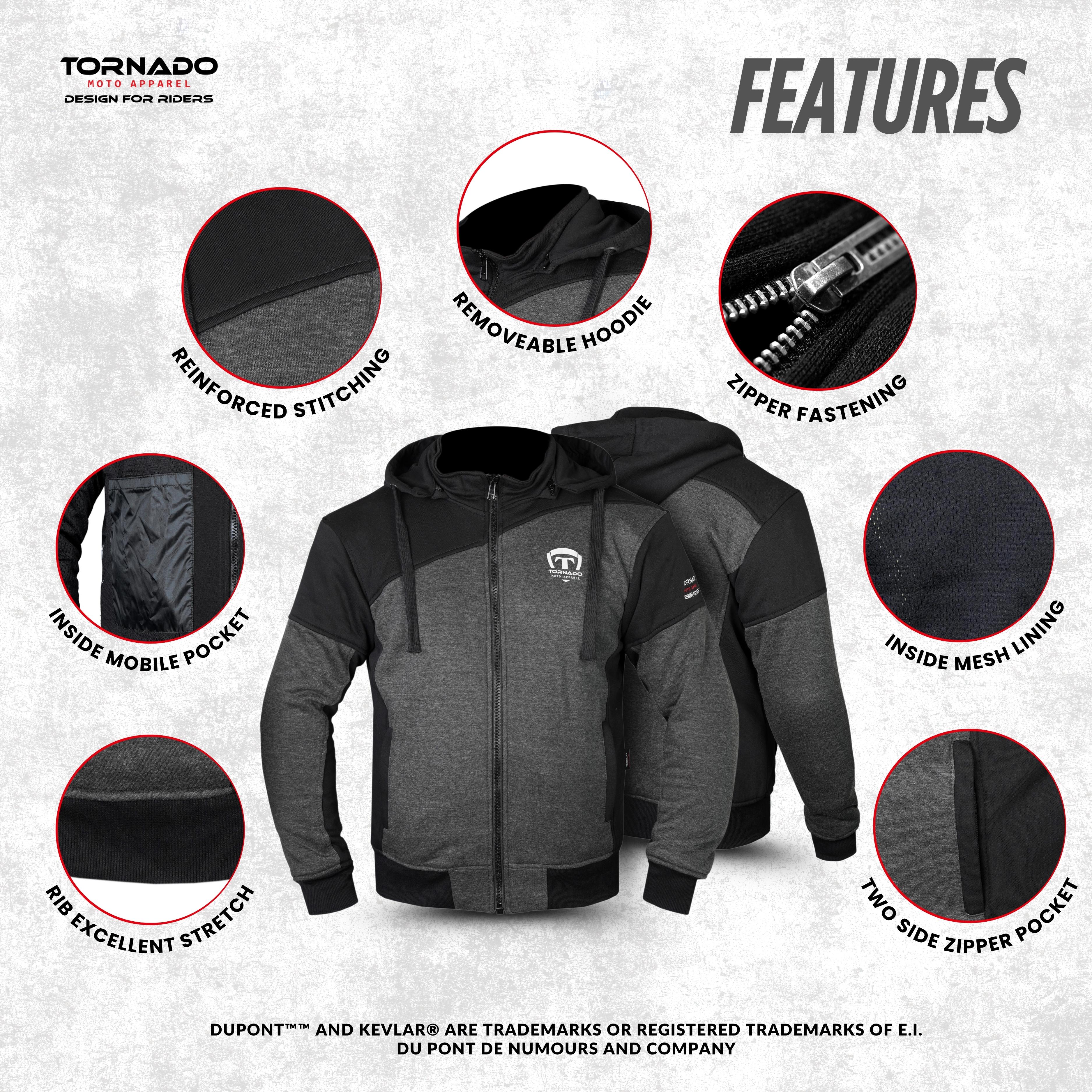 Fleece Hoodie Motorcycle Motorbike Jacket Made with Kevlar CE Armour