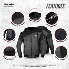 Fleece Hoodie Motorcycle Motorbike Jacket Made with Kevlar CE Armour