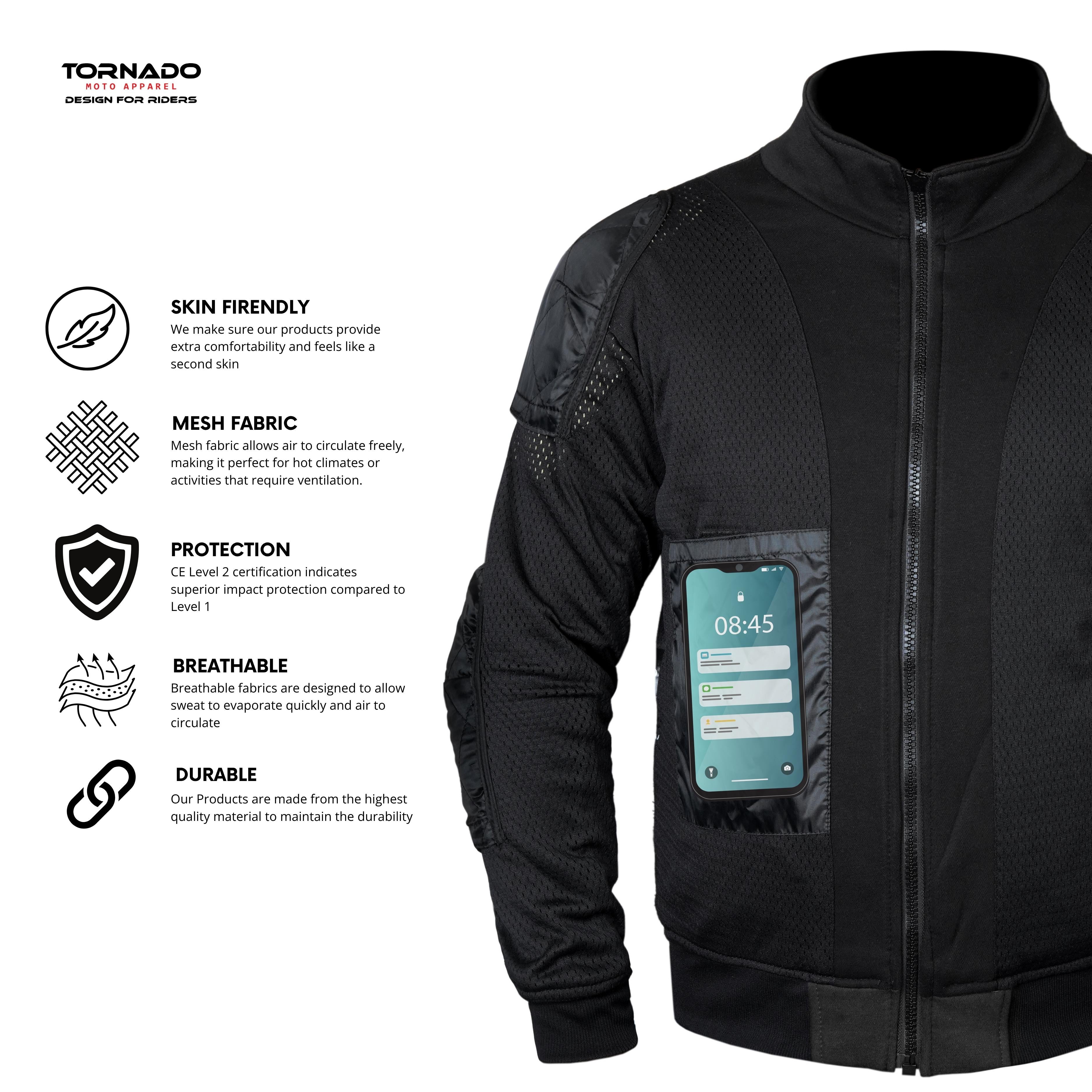 Fleece Hoodie Motorcycle Motorbike Jacket Made with Kevlar CE Armour