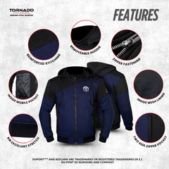 Mens Black Fleece Hoodie Motorcycle Motorbike Jacket Made with Kevlar CE Armour