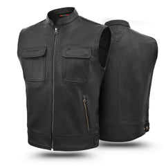 Tornado Gunner Buffalo Leather Vest  Premium Biker Waistcoat with Breathable Lining  Multiple Utility Pockets