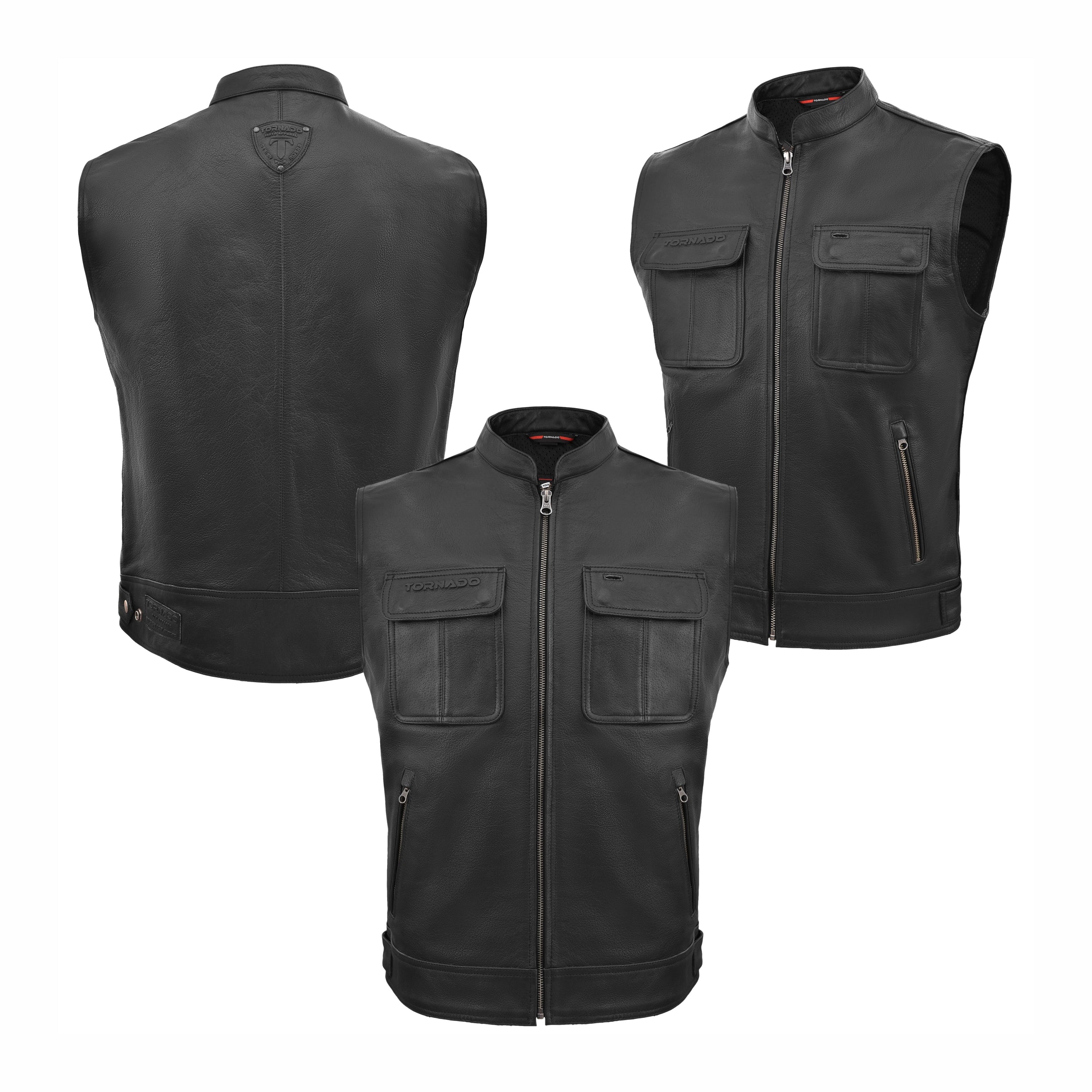 Tornado Gunner Buffalo Leather Vest  Premium Biker Waistcoat with Breathable Lining  Multiple Utility Pockets